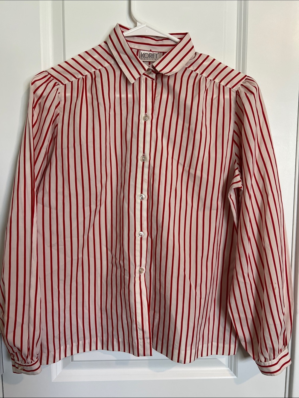 Vintage Koret Women's Red & White Striped Button-Front Blouse